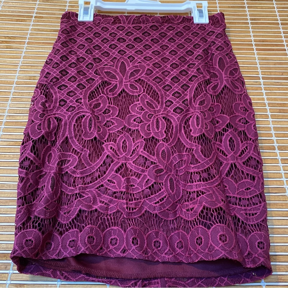 Charlotte Russe Burgundy Crocheted Pencil Skirt